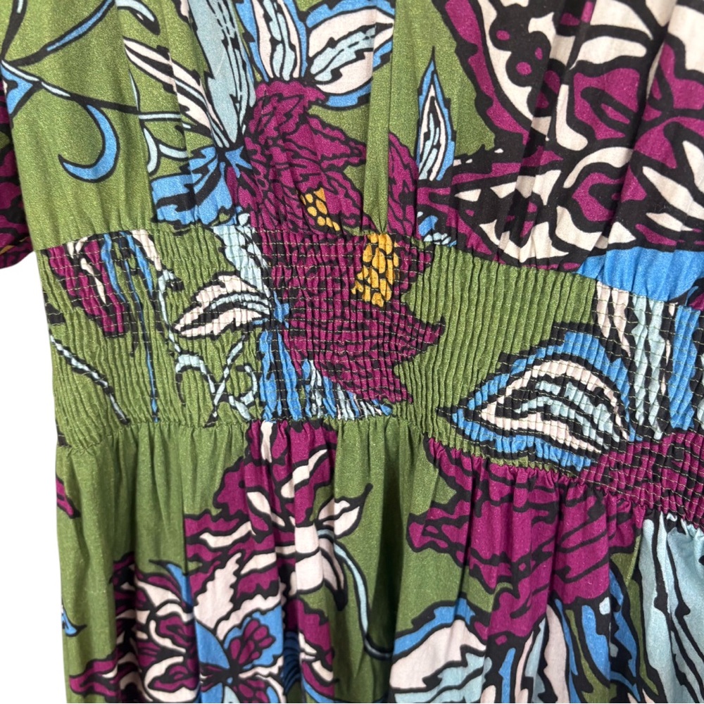 Green Floral Midi Dress with Puff Sleeves - Picture 9 of 16